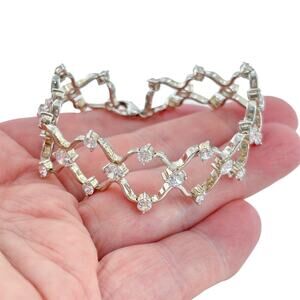 Vintage Sterling Silver 925 Cubic Zirconia Geometric Link Bracelet 7.5"